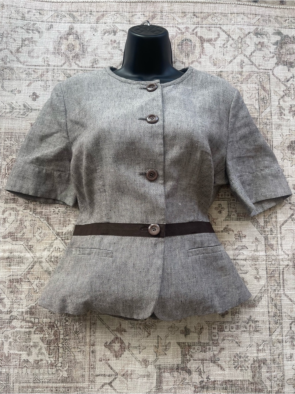 MaxMara Gray Short-Sleeve Tailored Linen Blend Pelum Blazer